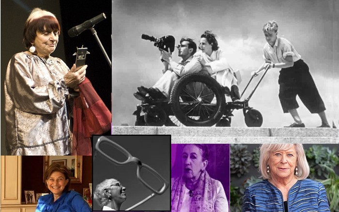 De izquierda a derecha, en el sentido de las agujas del reloj: Agnès Varda, Leni Riefenstahl, Margarethe von Trotta, Camila Loboguerrero, Lina Weirtmüller y Chantal Akerman.