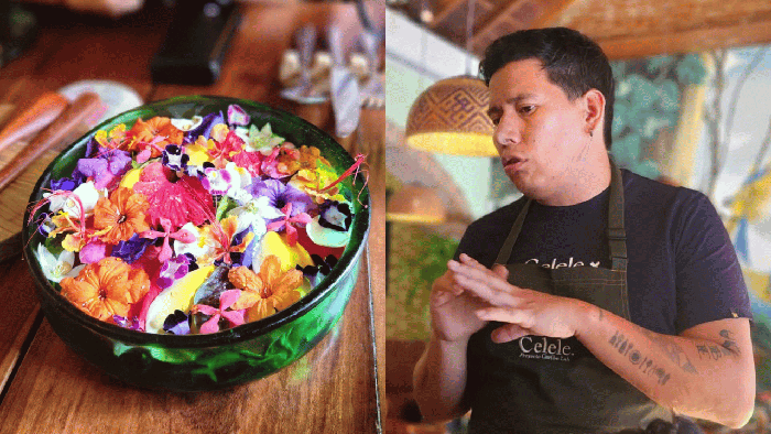 El chef Jaime David Rodríguez junto con uno de sus platos. · Foto: Julia Londoño Bozzi