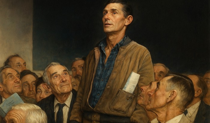 "Libertad de expresión" es la primera de "Las cuatro libertades", la serie de pinturas de Norman Rockwell, inspiradas en el discurso del presidente de Estados Unidos Franklin D. Roosevelt, en 1941, sobre el Estado de la Unión. Esta obra captura a la perfección la esencia del texto de Rodrigo Uprimny sobre la deliberación y la polarización en la democracia. · Foto: Norman Rockwell/ChatGPT