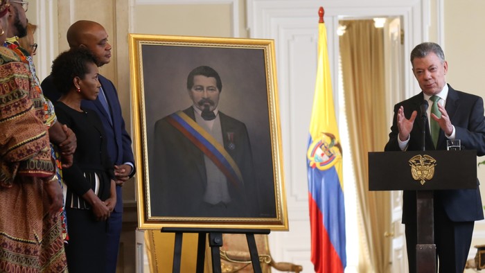 El primero de agosto de 2018 se llevó a cabo en la Casa de Nariño la instalación del cuadro del expresidente Juan José Nieto, el único presidente afro en la historia de Colombia. · Foto: Colprensa/Prensa/Redes sociales