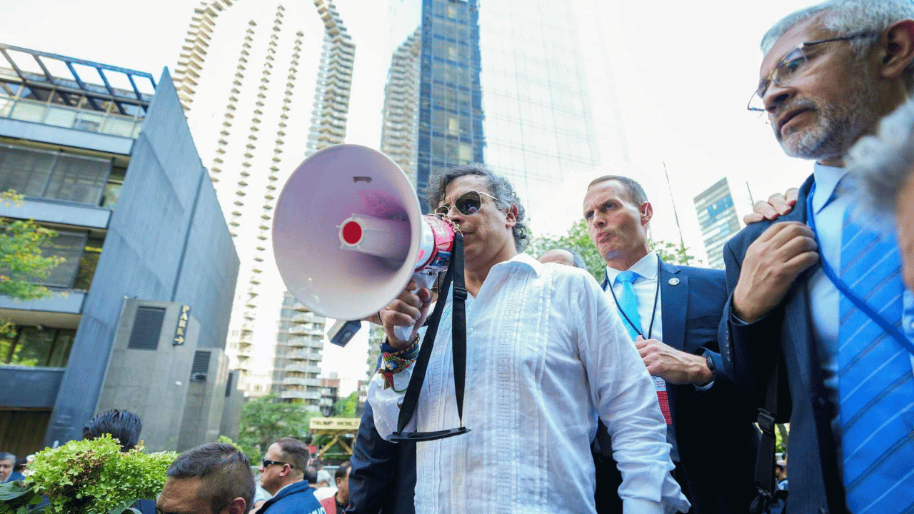 El presidente Gustavo Petro en las protestas por Palestina en Nueva York. Crédito: Presidencia.