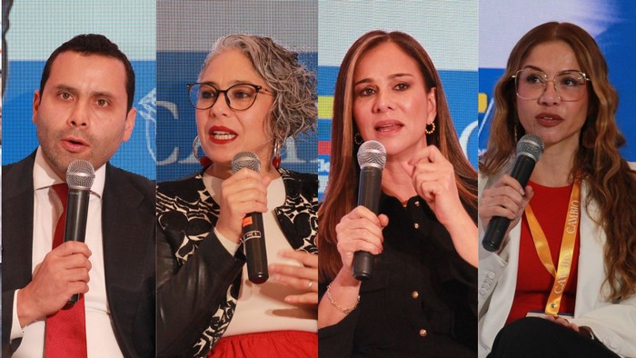 De izquierda a derecha: Altus Baquero Rueda, magistrado del CNE; María José Pizarro, senadora de la República; Maritza Martínez, magistrada del CNE; y Catherine Juvinao, representante a la Cámara. | Crédito: Ana Cañón - CAMBIO