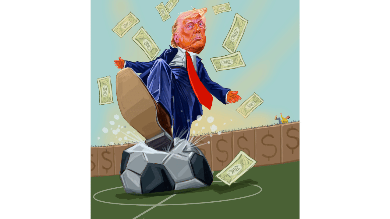 Foto principal del artículo 'El Mundial de Trump e Infantino: cuando el fútbol nos desprecia' · Ilustración: Jorge Restrepo