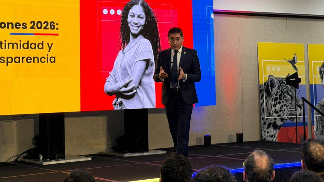 Cristian Ricardo Quiroz, magistrado y presidente del Consejo Nacional Electoral, presentó en Miami la herramienta Plataforma de Postulación y Acreditación de Actores Electorales. Cortesía: CNE.