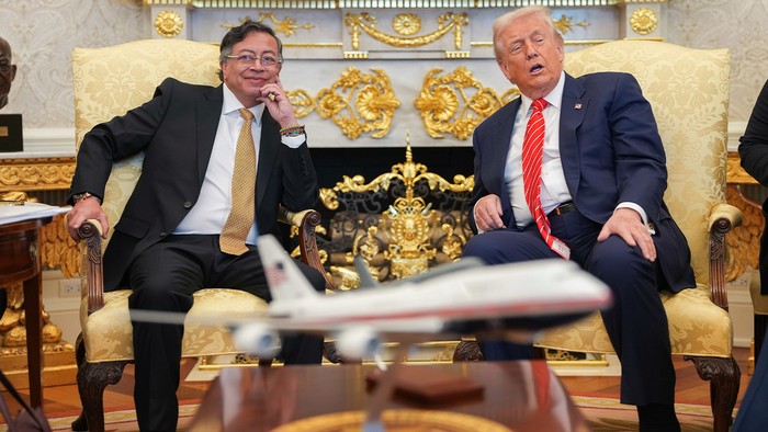 Gustavo Petro, presidente de Colombia; Donald Trump, presidente de Estados Unidos, en el encuentro en la Casa Blanca. Foto: Joel González   - Presidencia de la República
